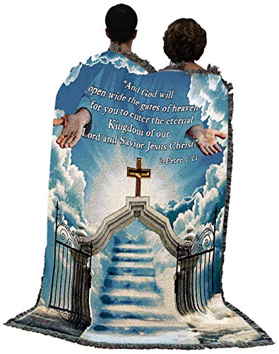Heaven's Gate 1 Blanket - God Will Open Wide The Gates of Heaven - Scriptures 2 Peter 1:11 Blanket - Sympathy Bereavement Gift Tapestry Throw Woven from Cotton - Made in the USA (72x54) - color: Gate 1, size: 72" x 54"