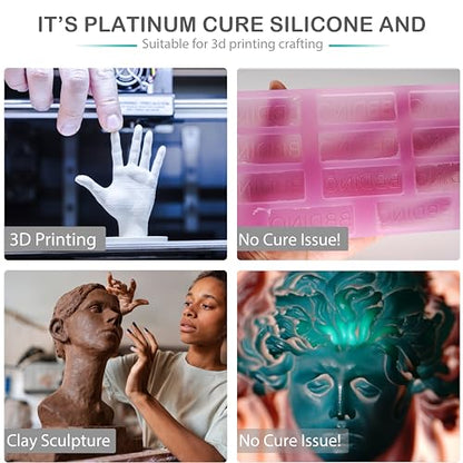 Platinum Silicone Mold Making 31A Special for 3D Printing Mold 1100g | Anti Cure Inhibition 1A:1B Mix Self Degassing 3h Fast Cure Silicone for 3D Printing Project & Clay Sculpture Molds Making