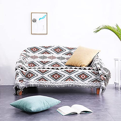 Luxlovery Beige Bohemian Sofa Throw Blankets Ethnic Woven Boho Geometric White and Khaki Throw Blanket for Couch Aztec Bed Throws Oversized Chair Sofa Cover with Tassels(63"x102") - color: Mocha, size: 63"x102",160x260cm