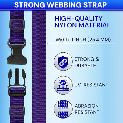 TECEUM 1" Nylon Strap Kit with Buckles, Dark Purple 6 yards Repair Set | Heavy duty hardware kit: 6yd webbing, 6 quick release buckles, 12 tri-glide slide clips, 6 metal D-rings for crafting. - color: Dark Purple, size: 1" - 6 yards, style: 6 Buckle - 12