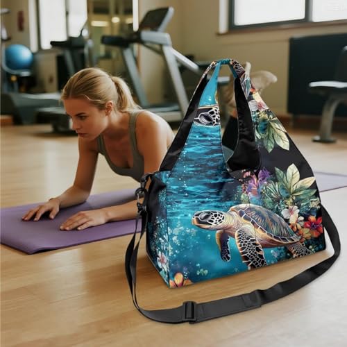 Yoga Mat Bag for Men Women Canvas Yoga Mat Carrier Take In Out Mat Easily for Beach Swim Bags Pool Sports Gym - color: Hawaiian Sea Turtle