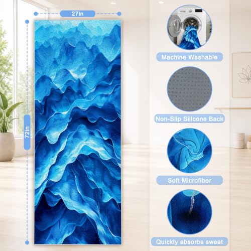 Yoga Mat Towel,Hot Yoga Towel High-Definition Pattern,Machine Washable with Ultra-Absorbent Yoga Towels for Hot Yoga Non Slip for Fitness,Exercise,Pilates,72 x 27 in,Wave - color: Wave