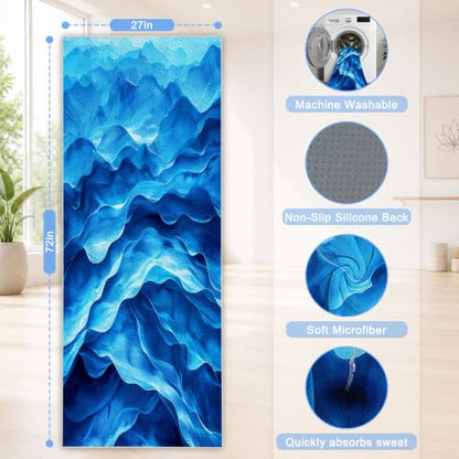 Yoga Mat Towel,Hot Yoga Towel High-Definition Pattern,Machine Washable with Ultra-Absorbent Yoga Towels for Hot Yoga Non Slip for Fitness,Exercise,Pilates,72 x 27 in,Wave - color: Wave