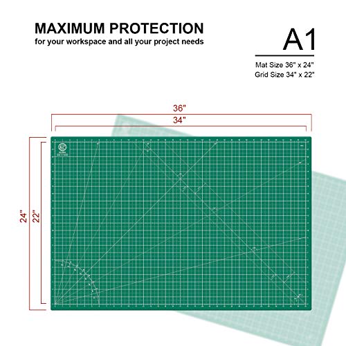 KC GLOBAL A1 (36"x24") Self-Healing Cutting Mat (Dark Green) - Sturdy, Reversible, Eco-Friendly, Non-Slip. Premium Desk Mat for Crafters, Quilters, and Hobbyist - color: Dark Green, size: 36"L x 24"W