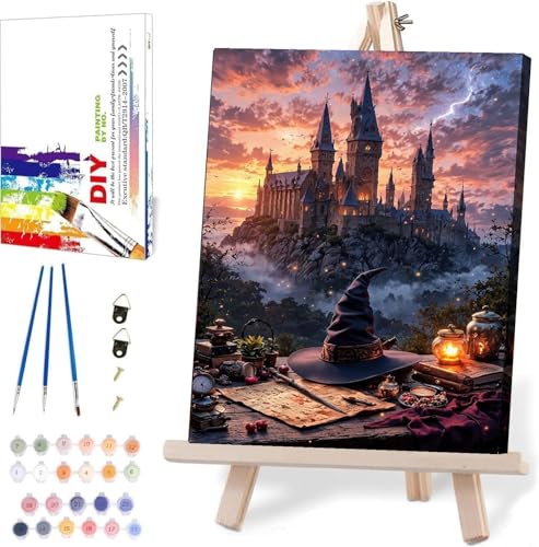 Castle Paint by Numbers Kit for Adults Framed Canvas, with Framed Canvas | Easy Adult Paint by Number Kits on Canvas DIY Castle Painting for Beginners Art by Numbers for Home Wall Decor Gift 9.45x11.8 - color: YH02676