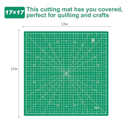 Headley Tools 17"x17" Rotating Cutting Mat, Self Healing Mat with 360-Degree Rotation & Anti-Slip Base, Sewing Board Cutting Mat Perfect for Fabric Quilting Leather Hobby Project, Green - color: Green, size: 17"L x 17"W