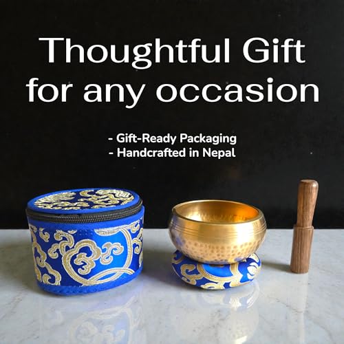 4 Inch Hand Hammered Singing Bowl Gift Set - Includes Wooden Mallet, Cushion & Gift Box - Mindfulness & Yoga Tool for Stress Relief - Spring Wellness Ritual - Made in Nepal - size: 4 inch