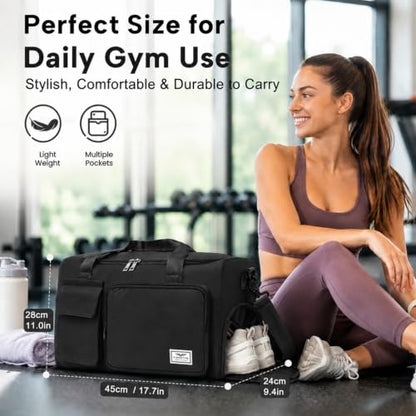 FIORETTO Women's Gym Duffle Bag with Shoes Compartment, 30L Capacity, Ideal for Travel, Gym, Sports, Duffel, Weekender - color: Black, style: Gym Bag