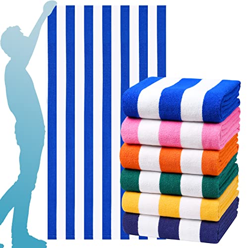 Genovega 6 Packs Oversized 72x40 Inch Stripe Beach Towel Thin Terry Set XL Big Extra Large Accessories Essentials Soft Clearance Super Pool Travel Bath Swim Camping Towels Bulk Men Women Adults Gift - color: Blue Navy Pink Orange Green Yellow, size: 72.00