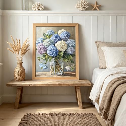 Diamond Art Painting Kits for Adults, Blue Hydrangea Flower Vase Full Drill Diamond Dots Paintings for Beginners, Round 5D Paint with Diamonds Pictures Gem Art Painting Kits DIY Crafts Kits 12x16In - color: Hydrangea
