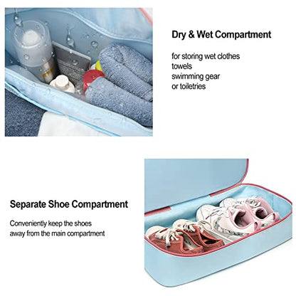 Sports Gym Bag for Women, Travel Duffle Bag with Shoe Compartment & Wet Pocket, Fitness Yoga Bag - color: Blue-93