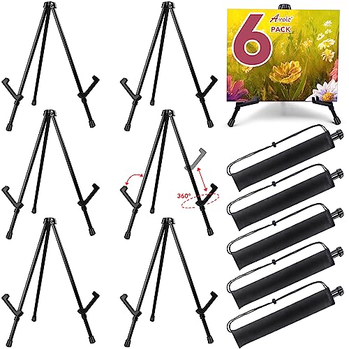 AROIC 6 Pack 14'' Tabletop Easels, Black Steel Table Top Easels for Display | Adjustable Portable Table Top Easel for Paintings, Signs, Posters,Frame Pictures(with 6 Bags) - style: 6P