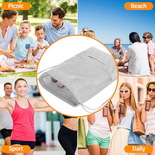 NATURAL STYLE Mesh Drawstring Backpack Bag, Gym Sports Bag with Zipper Pocket Bottle Holder, String Beach Bag for Swiming Travel (Grey) - color: Grey