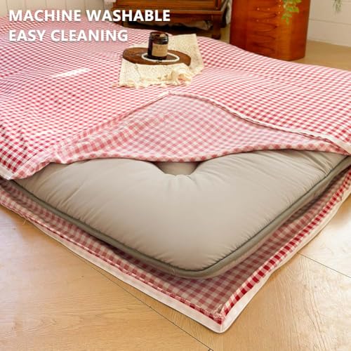 Red Gingham Japanese Floor Mattress Futon Cover, Queen - color: Red Gingham, size: Queen