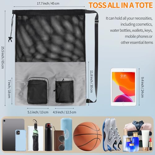 NATURAL STYLE Mesh Drawstring Gym Swim Beach bag, Large Waterproof Pool Sports Backpack for Swimming Gear Workout Yoga Travel - color: Grey