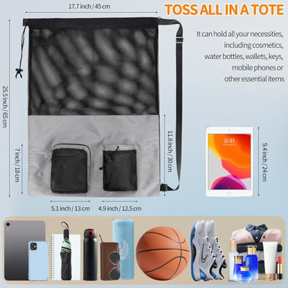NATURAL STYLE Mesh Drawstring Gym Swim Beach bag, Large Waterproof Pool Sports Backpack for Swimming Gear Workout Yoga Travel - color: Grey