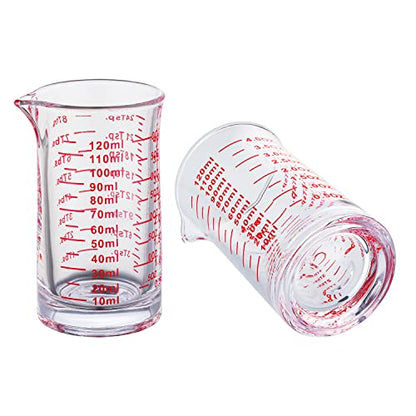Ackers 4 Oz Glass Measuring Cup,Borosilicate Shot Glass with V-Shaped Spout-Red Line - color: Red