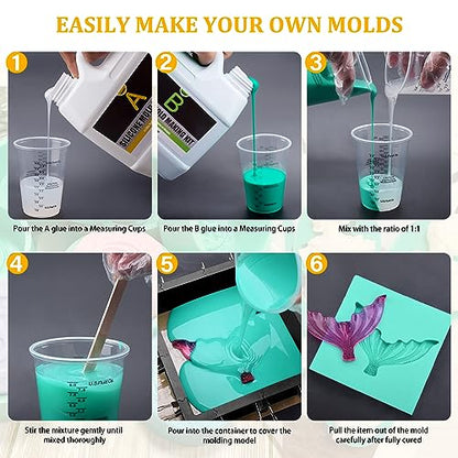 Silicone Molds Making Kit 100oz, Super Elastic 15A Silicone Rubber for DIY Mold Making, Silicone 1:1 Mixing Ratio Fast Curing Green Silicone Mold Kit for Casting Resin Molds/Candle Molds/Soap Molds - color: Green, 100oz