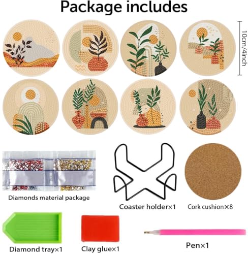 Clendo 8 Pcs Bohemian Style Diamond Painting Coasters Kits for Adults, Abstract Landscape Diamond Art Coasters for Beginners with Holder, Small Diamond Painting Kits for Adults Art Craft Supplies - color: Bdwy149-us