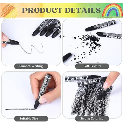 48 Pcs Black Soft Oil Pastels Bulk Artists Oil Crayons Single Color Hexagonal Creamy Pastel for Artists Beginners Painting Drawing Relaxing Blending - color: Black