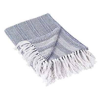 DII Herringbone Striped Collection Cotton Throw Blanket, 50x60, Nautical Blue - color: Nautical Blue, size: 50x60"