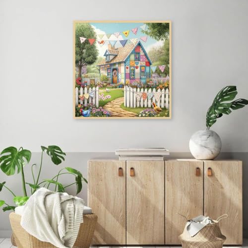 DAZZLEDOTS Diamond Art Kit Colorful Cottage House Round Diamond Painting | Flower Garden Chicken Diamond Art Kits DIY Full Drill Paint by Diamonds Dot Gem Art for Home Wall Decor 14 x 14Inch - color: DT131