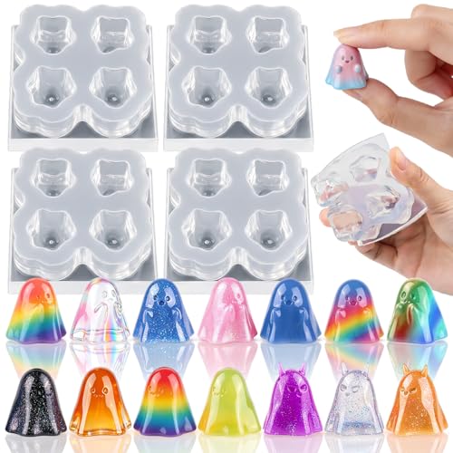4 Pcs Mini Cute Ghost Figurines Silicone Mold | Micro Dollhouse Epoxy Casting Mold Realistic Shapes for DIY Resin Art Fairy Garden Miniatures Landscape Crafts Decor(M) - color: 4 Pcs Ghost2 White