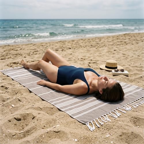 EPHESUS TOWELS Turkish Beach Towel - 38x70 inch Oversized - Sultan Design - Turkish Towel for Beach, Bath, Pool, Gym, Yoga - Prewashed, Lightweight, Quick Dry (Creamy Light Brown, Sultan) - color: Creamy Light Brown