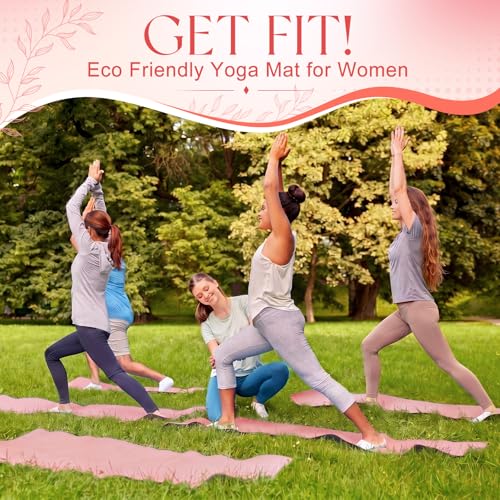 Funtery 3 mm Thin Yoga Mats Bulk, 68 x 24 Inches Lightweight PVC Exercise Mats Non Slip Workout Fitness Pads for Yoga Pilates Stretching Classes Gym Home Studio - color: Rose
