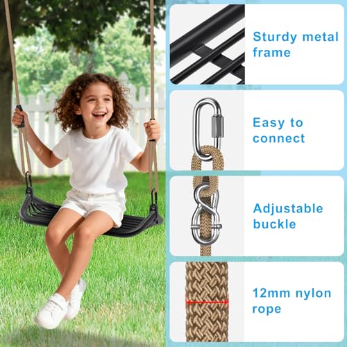 Dolibest Heavy Duty Swing Set Kit – Reinforced A-Frame Brackets & 4 Hangers, DIY Swing Set Hardware Kit for Backyard Garden - color: A: 2 Black Frame Bracket+4 Swing Hanger+2 Swing Seat