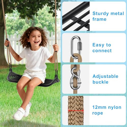 Dolibest Heavy Duty Swing Set Kit – Reinforced A-Frame Brackets & 4 Hangers, DIY Swing Set Hardware Kit for Backyard Garden - color: A: 2 Black Frame Bracket+4 Swing Hanger+2 Swing Seat