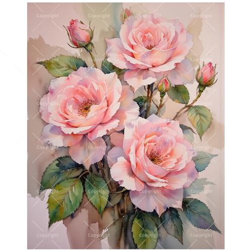 DecorFriday Soft Pink Roses Paint by Numbers Kit for Adults - DIY Flowers Painting on Canvas, Acrylic Paint Set, Suitable for Beginners, Great for Home Decor or Gifting(8X12IN Framed) - color: TCXY07973, size: 8X12IN Framed