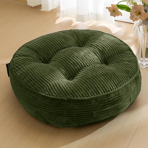 HIGOGOGO 6" Extra Thick Floor Pillow Cushion for Adults, Meditation Cushion Pillow, Large Round Floor Sitting, Tufted Corduroy Cover, for Tatami Living Room or Yoga, 22x22 Inch, Dark Green - color: Round Dark Green, size: 6" Thick(Pack of 1)