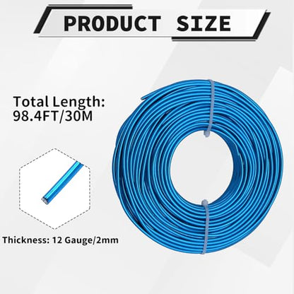 12 Gauge Aluminum Craft Wire, 100 Feet 2mm Bendable Metal Wire for Jewelry Making, Sculpting and Floral Design, Soft Armature Wire for DIY Crafts (Aqua Blue) - size: 12 Gauge(2mm), style: Aqua Blue