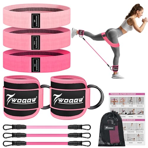 WOQQW Ankle Resistance Bands with Cuffs & Booty Bands Set for Legs & Glutes - color: Pink