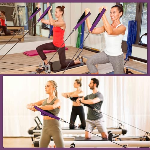 TOBWOLF 2PCS Pilates Straps for Reformer, Double Loop D Ring Foot Hand - color: Purple