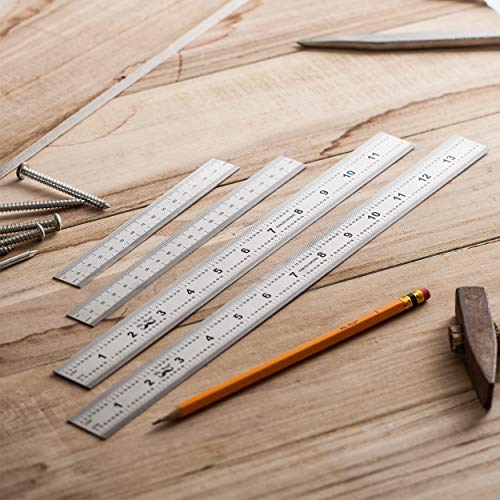 Mr. Pen- Machinist Ruler, 4 Pack, (6, 8, 12, 14 Inch) | Stainless Steel Metric & Imperial, Precision Measuring Tool, 1/64", 1/32", 0.5 mm Graduation for Engineering, Carpentry - style: 6, 8, 12, 14 inch