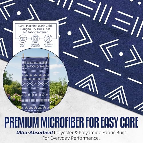 CHEEKY WINX Hooded Microfiber Gym Towel – Highly Absorbent Car Seat Towel with Carry Bag – Double-Sided Sweat Towel, Reversible, Quick Dry & Sand-Resistant Fabric, Aztech Blue, 130 x 60cm - color: Aztec Blue
