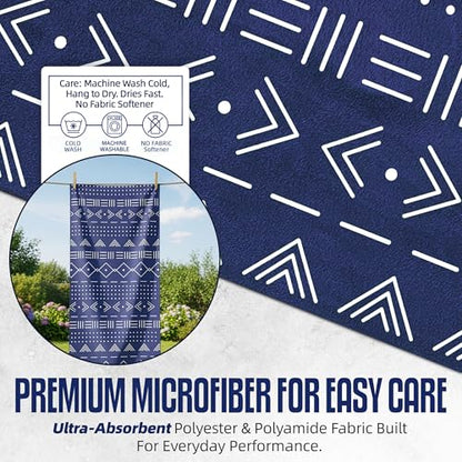 CHEEKY WINX Hooded Microfiber Gym Towel – Highly Absorbent Car Seat Towel with Carry Bag – Double-Sided Sweat Towel, Reversible, Quick Dry & Sand-Resistant Fabric, Aztech Blue, 130 x 60cm - color: Aztec Blue