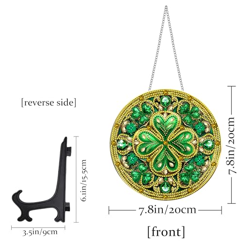 Hanging Diamond Art Kits for Adults St. Patrick's Day - 8x8 Inch Double-Sided Acrylic Board DIY Crystal Diamond Suncatcher Pendant, Sparkling Home Wall or Window Decoration Handmade Gift - color: Clover