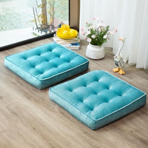 1 MIDDLE ONE Floor Pillow Set of 2, Memory Foam Meditation Cushion, Floor Cushions for Adults Sitting, Large Square Seat Cushions for Yoga, Couch, Sofa, Kids, Living Room, 22x22 Inch (Blue) - color: Blue, size: 22x22 Inch(Pack of 2)