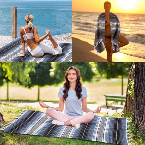Oudain Mexican Blanket Woven Authentic Falsa Throw 45 x 70 Inch – Authentic Baja Serape Saddle Blanket Outdoor for Restorative Yoga, Beach, Picnic, Couch, Car Travel(Coastal Calm) - color: Coastal Calm