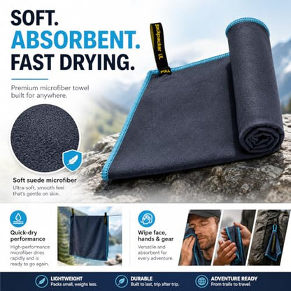 Elite Trail Magic Backpacking Ultralight Quick Dry Microfiber Soft Fast Drying Hand and Face Towel Wash Cloth Camping Yoga Hiking Active Lifestyle Small - color: Navy