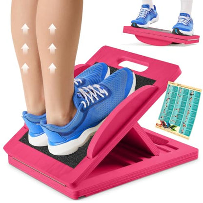 Slant Boards for Exercise, Wooden Slant Board, Calf Stretch Board with 7 Incline Angles, Velour Board, Balance Board & Calf Stretcher, Portable Incline Board for Physical Therapy, Ankle Mobility, Heel & Knees - color: Pink