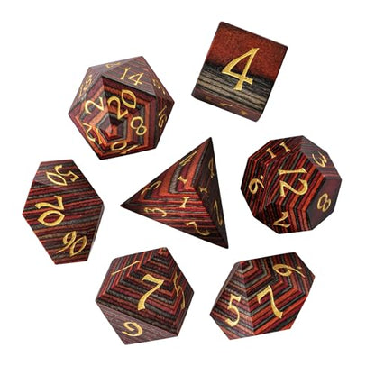 Wood DND Dice Set Orange Striped Wood Dice Set for D&D Tabletop Game - color: Red Orange Grey Striped
