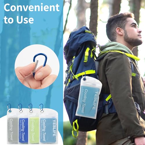 YESLIFE 4-Pack Cooling Towels (40"x 12"), Cooling Neck Wraps, Ice Towel - color: Deep Blue, Grey, Green, Light Blue