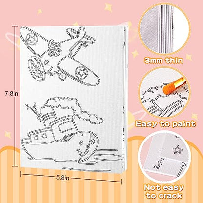 Fulmoon 36 Pcs Pre Drawn Canvas for Painting for Adults Preprinted Bulk 7.8 x 5.8 Inch Pre-Stenciled Painting Canvas Panels for DIY Party Favor Gift Activities, 12 Style