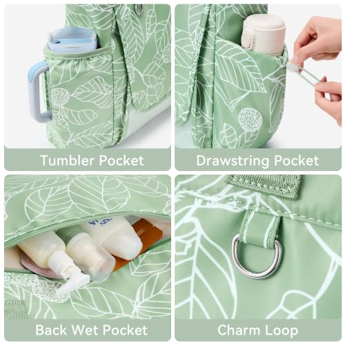 WLLWOO Thick Yoga Mat Bag Women Gym Tote Breathable Mesh Holder Wet Pocket - color: Light Green Leaf