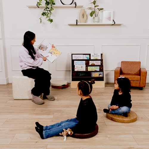 Factory Direct Partners Rustic Kid 15 inch Round Floor Cushions with Handles, Distressed Faux Leather, Flexible Seating for Home, Playroom, Montessori, Daycare, Classroom (4-Piece), 12223-DA - style: Round