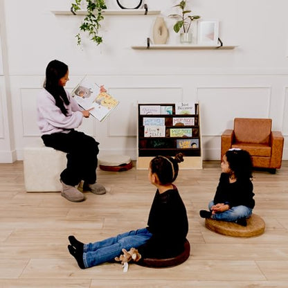 Factory Direct Partners Rustic Kid 15 inch Round Floor Cushions with Handles, Distressed Faux Leather, Flexible Seating for Home, Playroom, Montessori, Daycare, Classroom (4-Piece), 12223-DA - style: Round